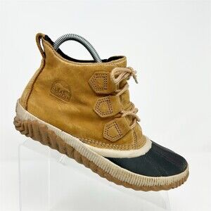 Sorel Out N About Duck Boots Womens Beige Waterproof Lace-Up Ankle Rain Size 8